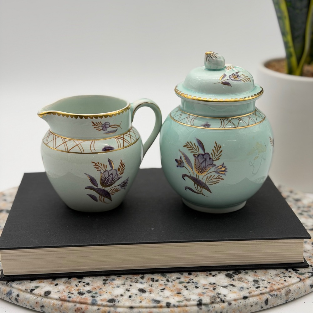 Vintage Adams Calyx Ware Regent Hand Painted Creamer and Lidded Sugar Bowl